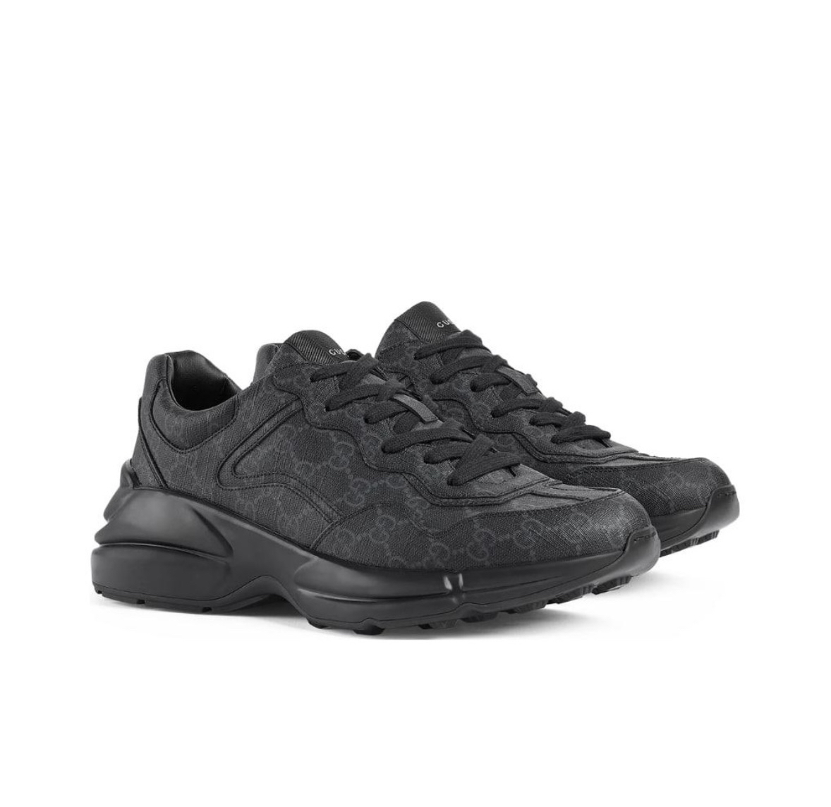 全新未使用 GUCCI/古驰 经典黑色老花男士复古厚底运动老爹鞋