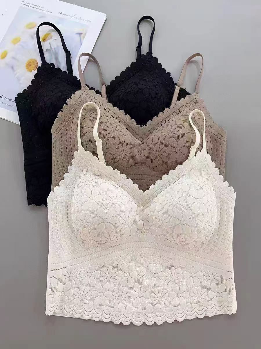 蕾丝美背带胸垫防走光无痕美背修身聚拢内搭背心