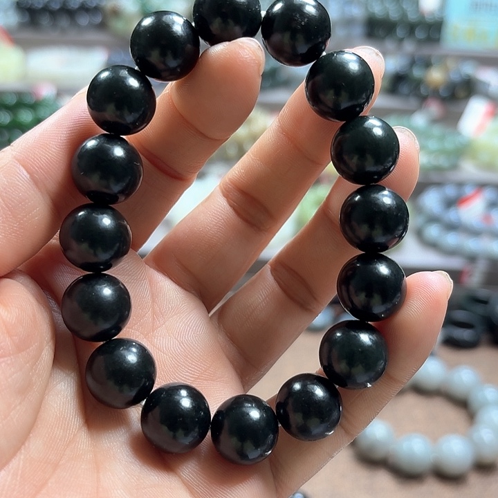 和田玉手链未镶嵌新疆黑青卡14