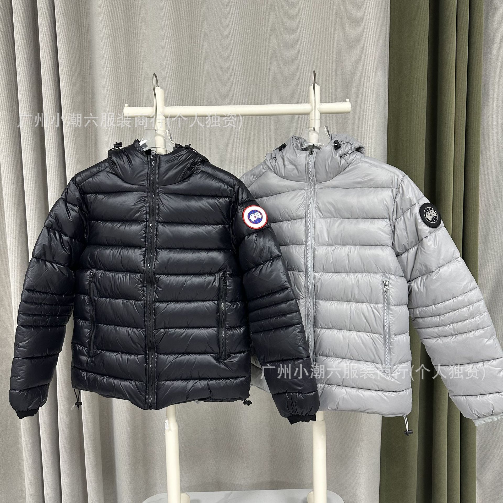 海外版SS23大鹅GOOSE保暖纯色连帽徽标棉服男Cypress系列外套亮面