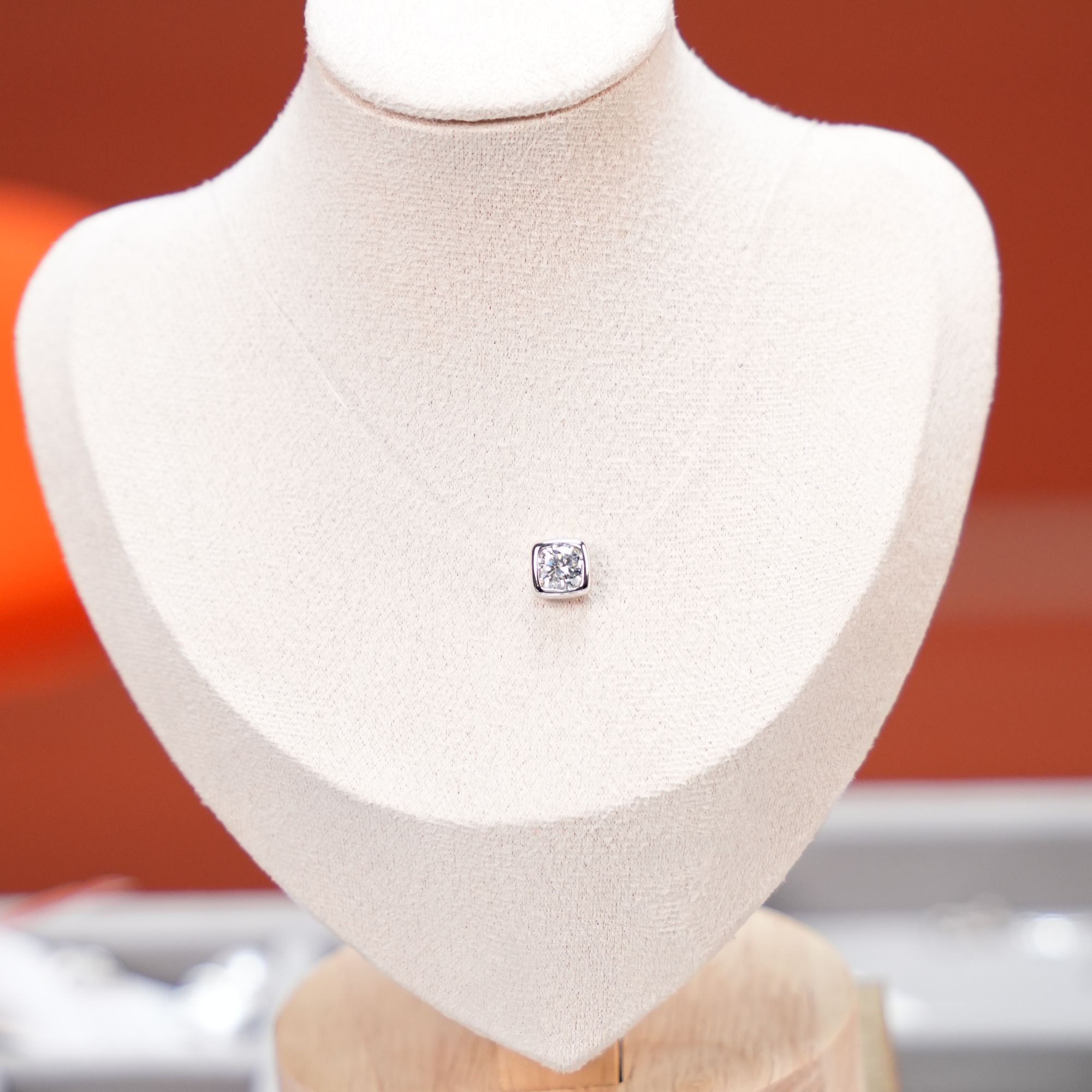 吊坠925银莫桑石 纯银小方糖鱼线项链坠链镶嵌单钻