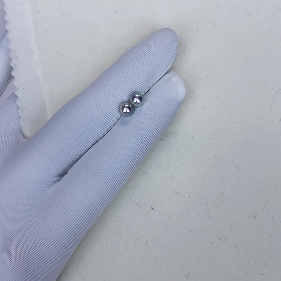 海水珍珠海水akoya真多麻色耳钉5-6mm银S925镶嵌