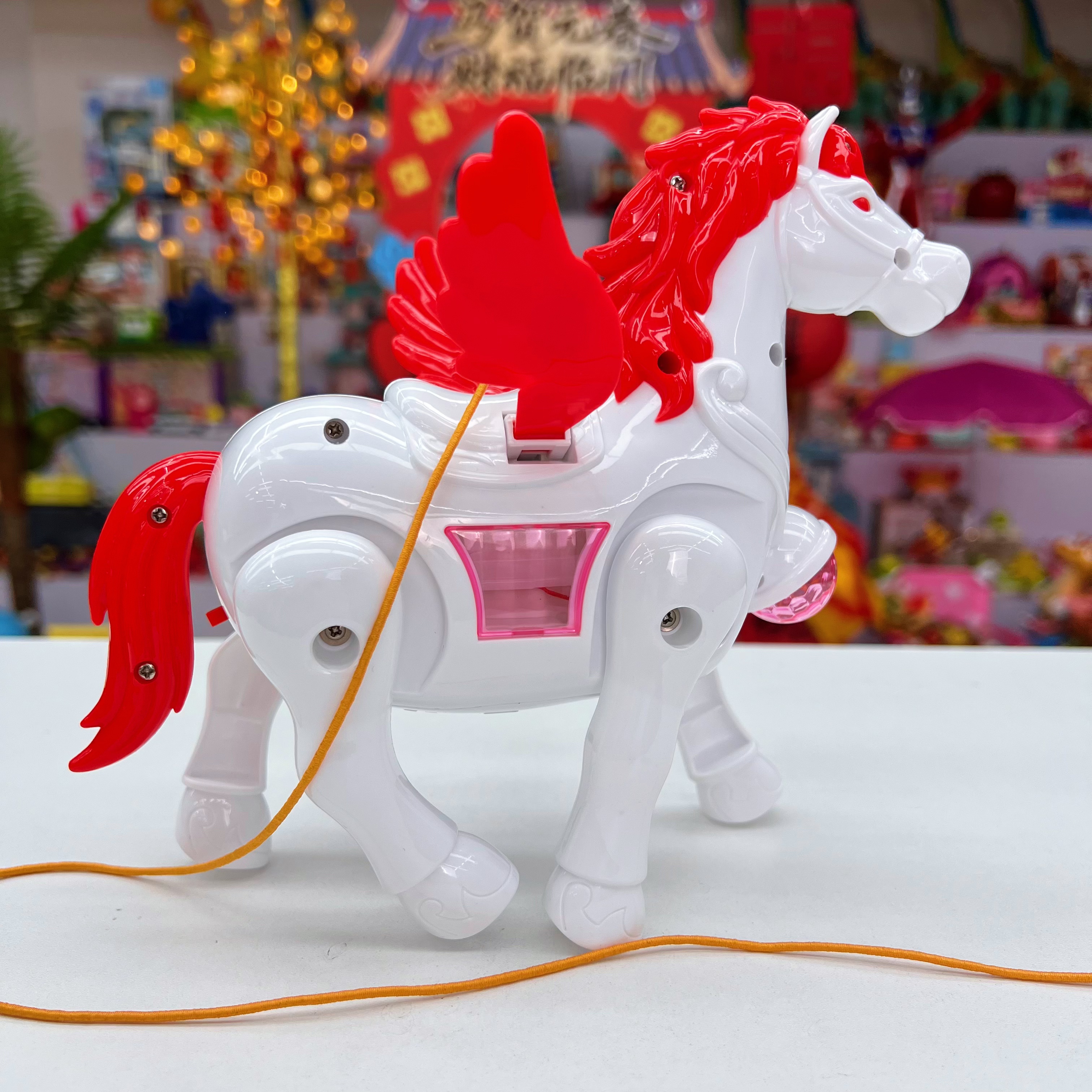 电动牵绳翅膀飞马声光跳萌宠益智早教启蒙科学实验自备3节5号电池