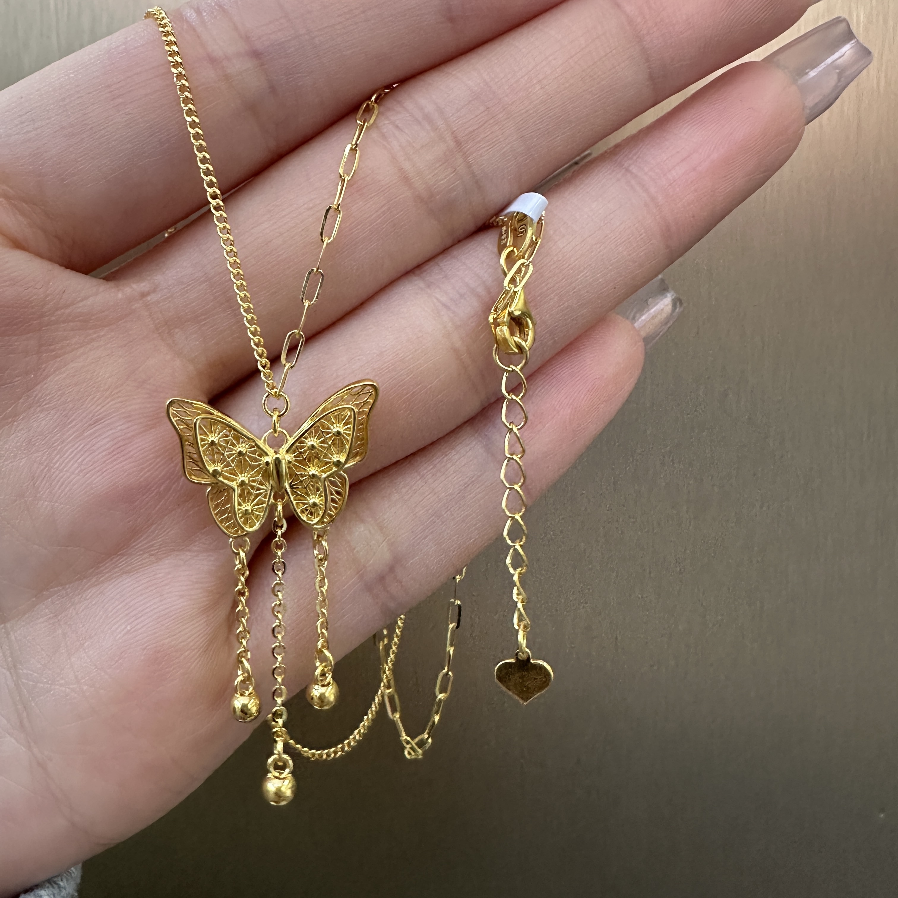 老鼎黄金 足金999蝴蝶金项链套链5G轻奢经典女士欧若风