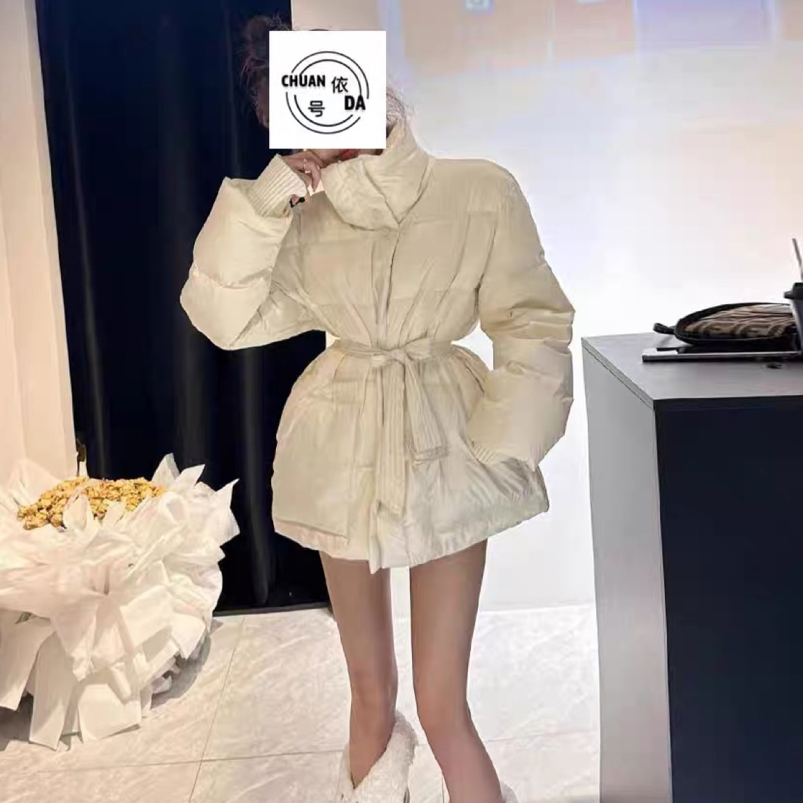 9901次品清货立领腰带香香加厚外套找版