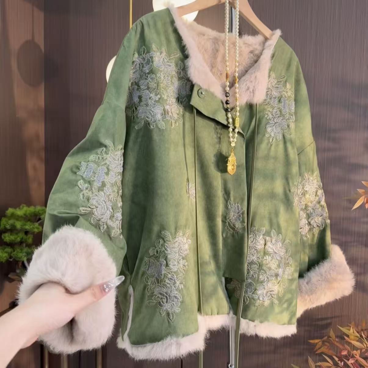 [绿婉]加绒加厚款保暖秋季新中式短外套民族风唐装上衣重磅