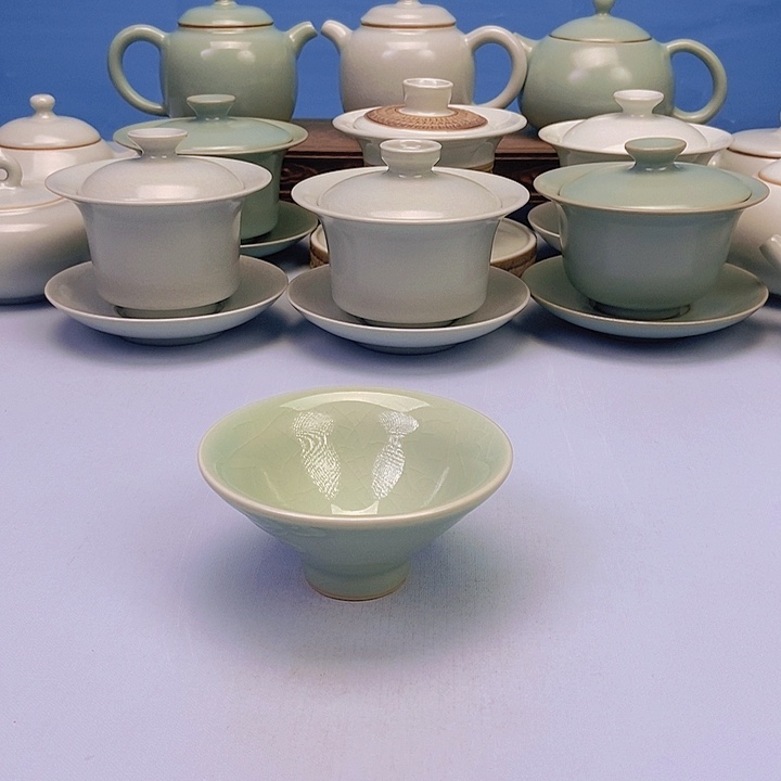 杯翠绿釉祥云抖笠杯原矿原釉原产地