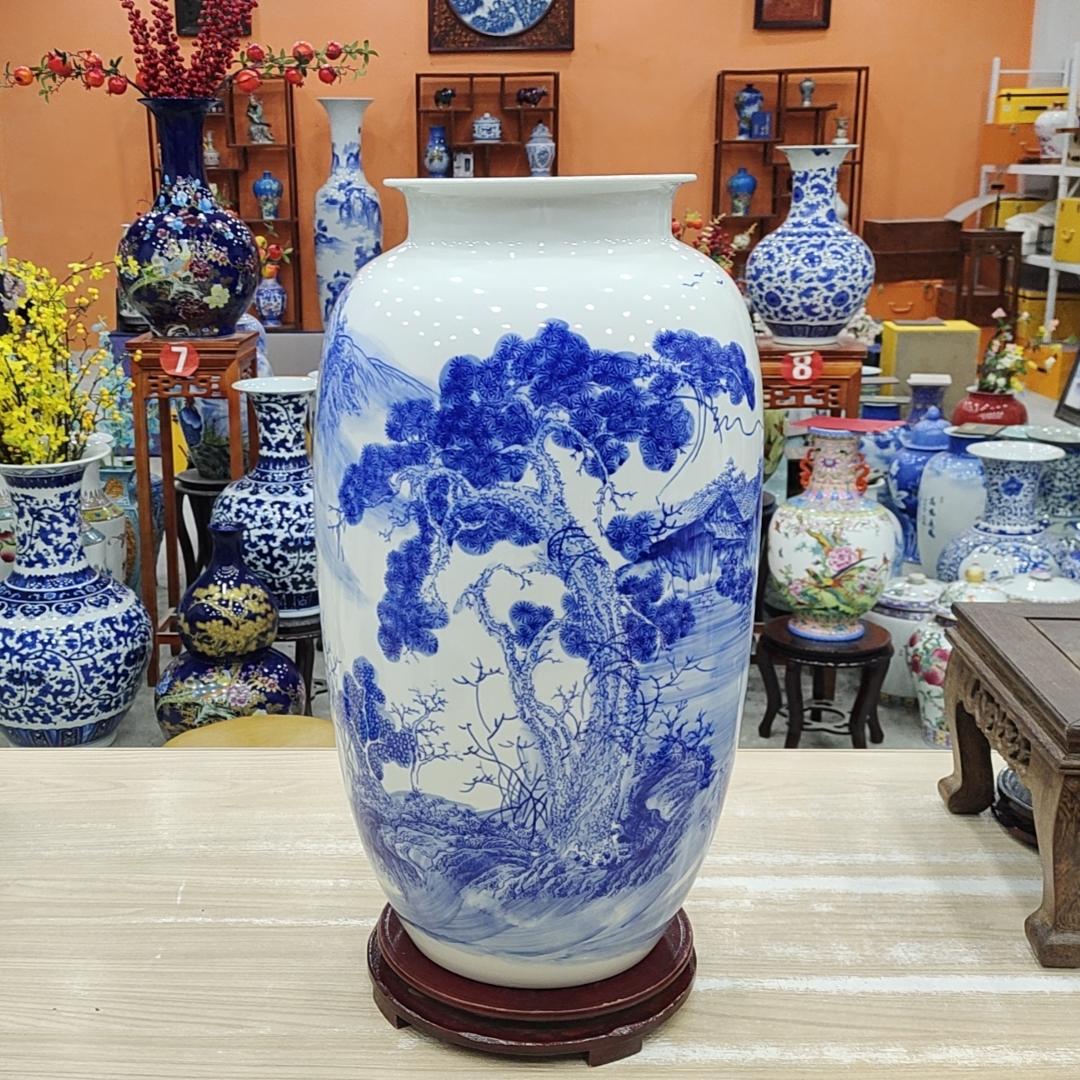 景德镇陶瓷花瓶客厅玄关家居装饰摆件方春晖溪山秋晴大冬瓜瓶