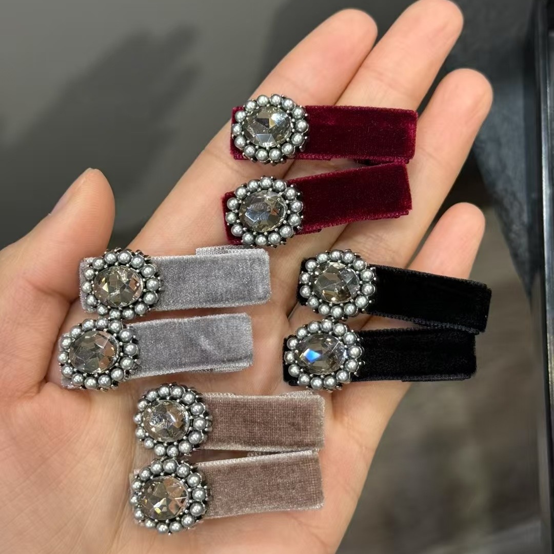 韩国进口珍珠水钻发夹丝绒刘海夹小号鸭嘴夹前额碎发卡头饰侧边夹