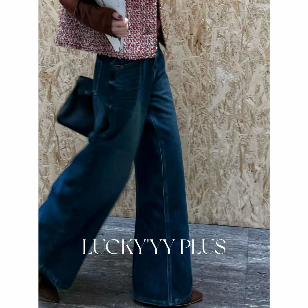 LUCKYYY 高品定制复古酵洗加绒配腰带显瘦直筒阔腿裤 B2157