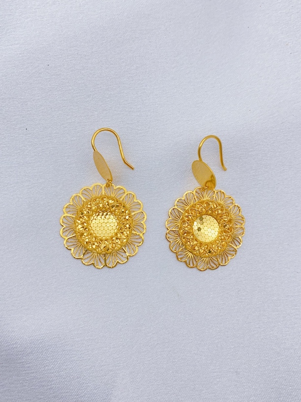 足金999 精品立体拉丝向日葵 耳钩 8.25克