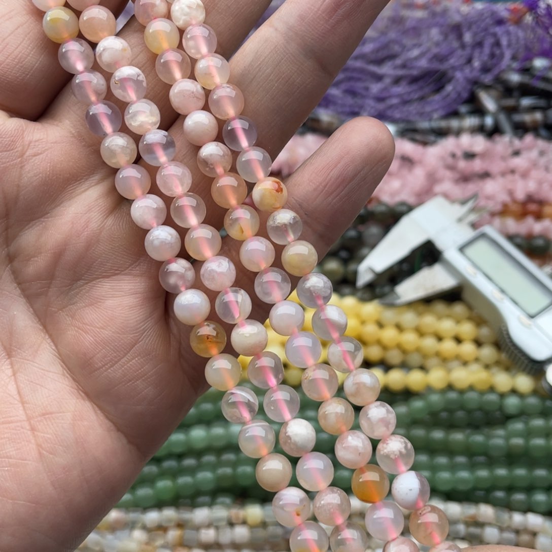 玛瑙/玉髓珠宝半成品未镶嵌一条装6.8mm樱花玛瑙圆珠