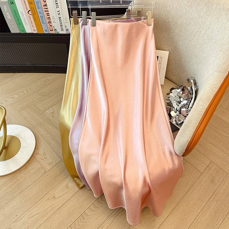 醋酸缎面半身裙百搭马甲女秋季新款高腰显瘦丝滑长裙包臀鱼尾裙