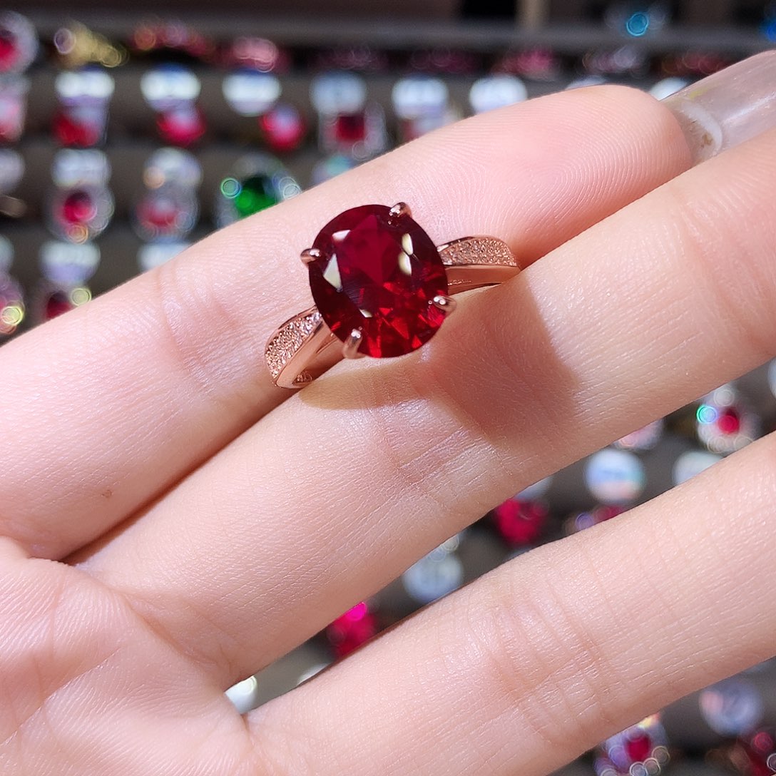 无925银酒红戒指玫瑰金911