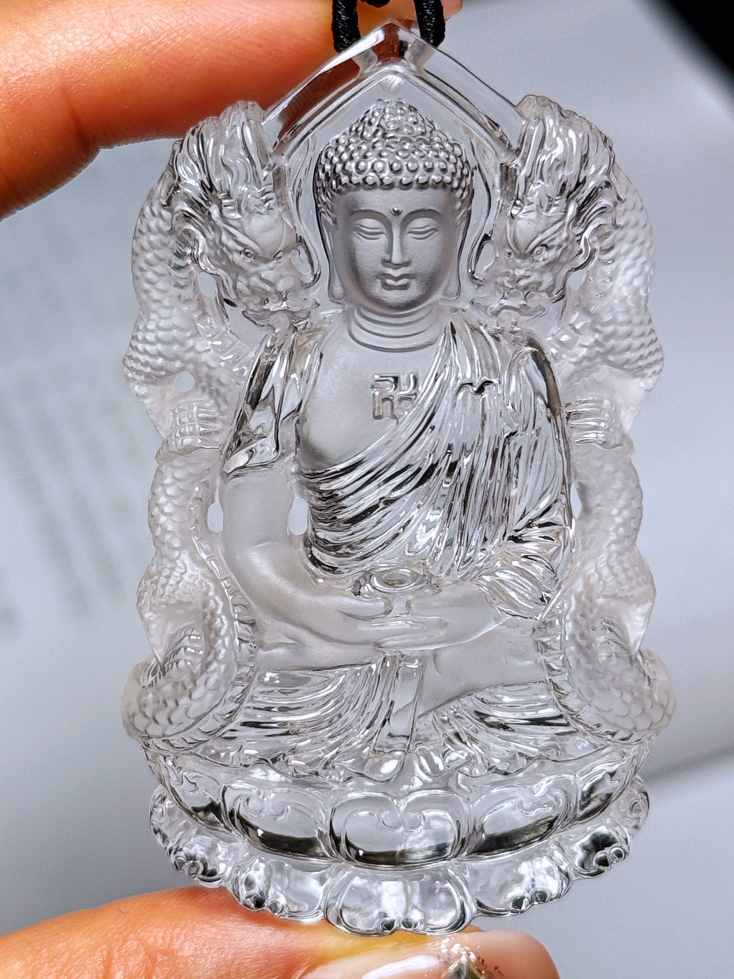天然白水晶大日如来吊坠，白水晶立体大日如来，御龙大日如来吊坠