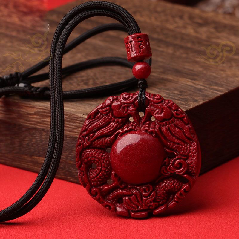 含辰砂工艺品诸事顺意，高含量紫金沙双龙护主圆牌男女款项链