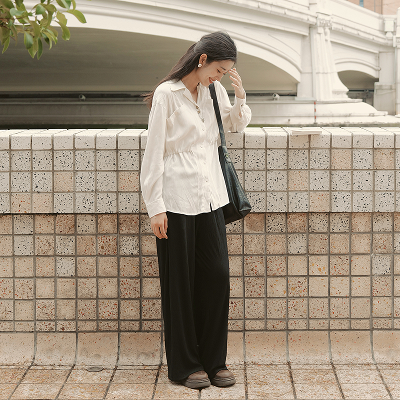 MSLAN阔腿裤纯色长裤春夏秋通勤休闲裤黑色显瘦垂感百搭MFCK0491