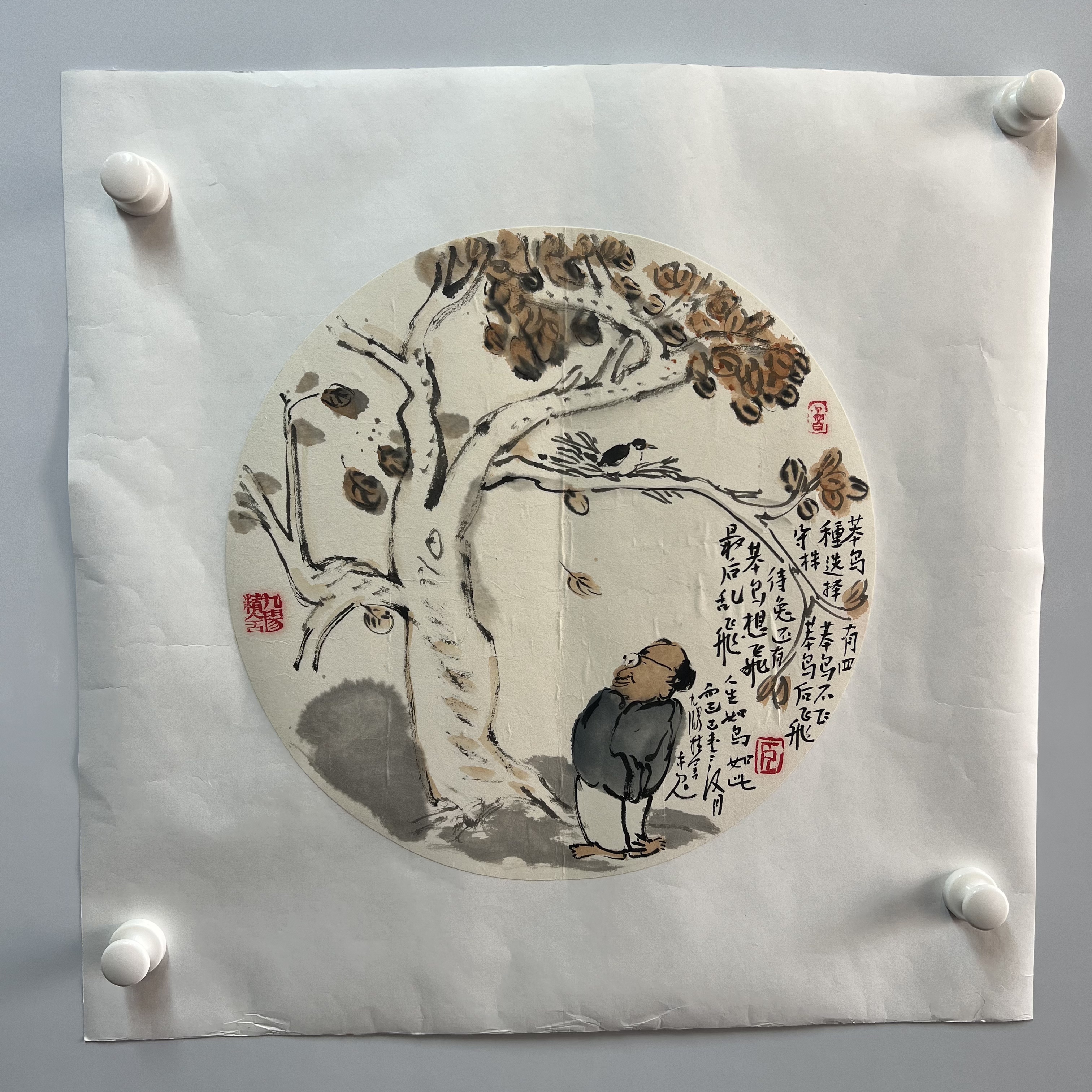 宦栋槐国画#5022#笨鸟有四种选择50*50