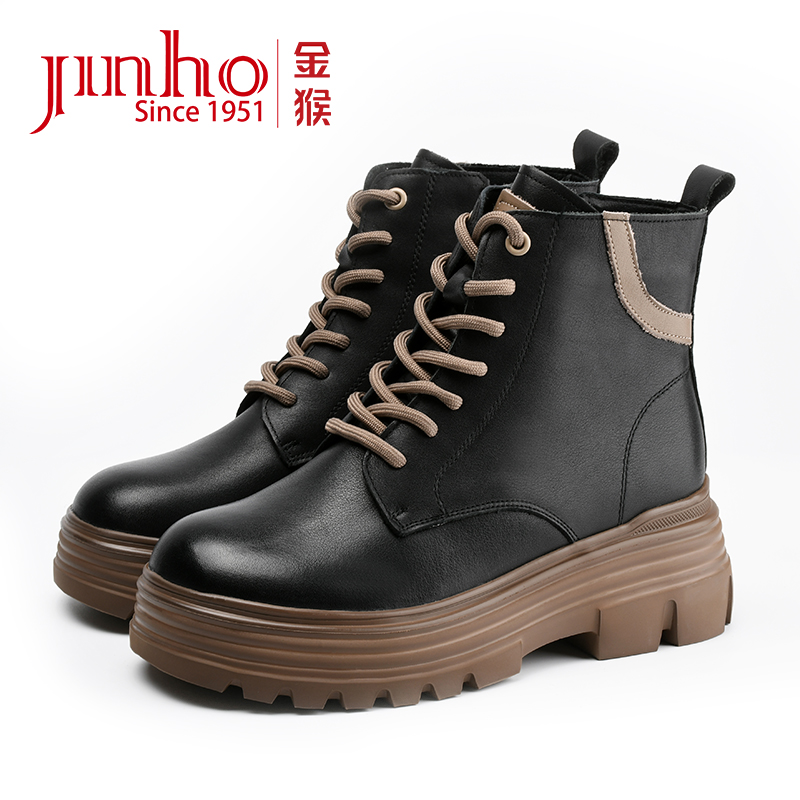 Jinho/金猴冬季新款时尚真皮厚底加绒马丁靴U4900123A&H