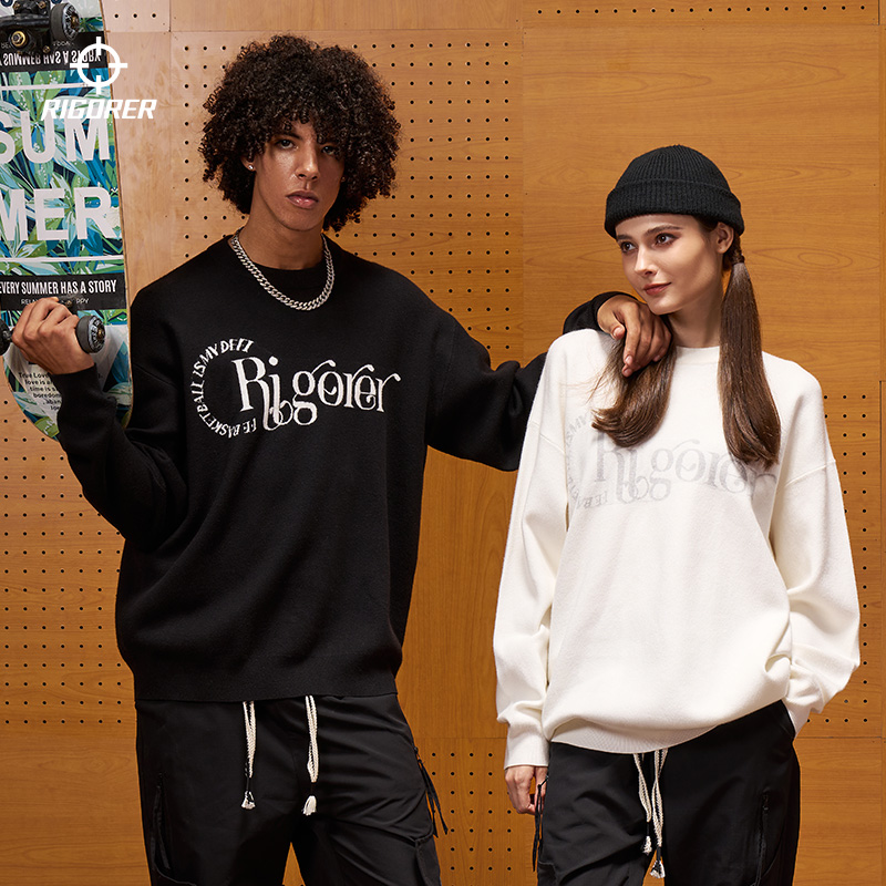 准者长袖毛衣男子冬新款运动休闲复古宽松圆领套头情侣针织衫