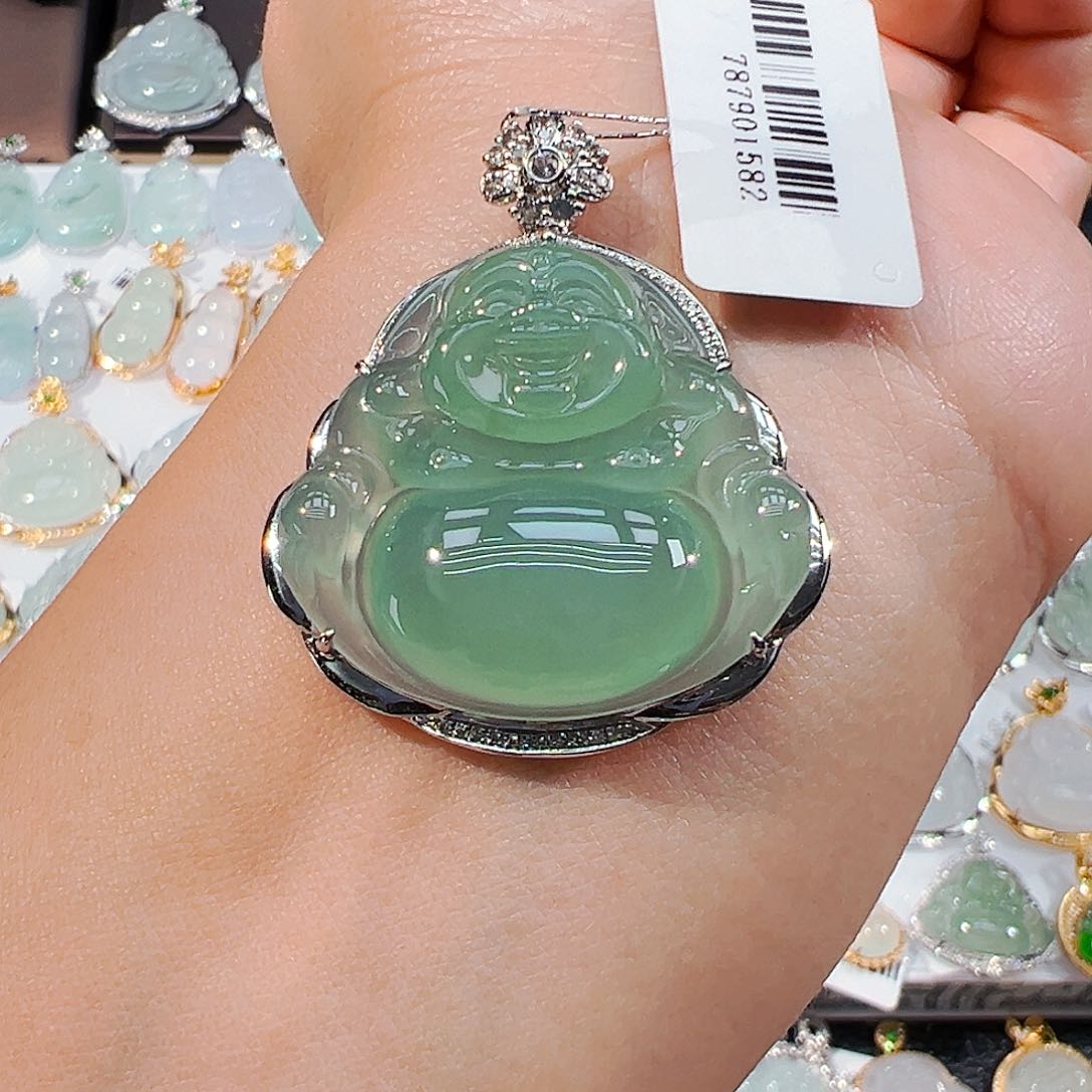 吊坠(不含链)18K金镶嵌翡翠佛公