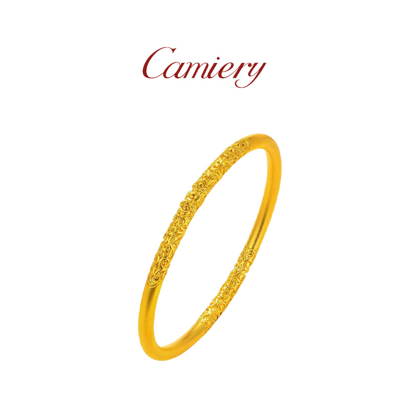  CAMIERY新中式轻奢古法卷草纹素圈手镯时尚百搭ZYN