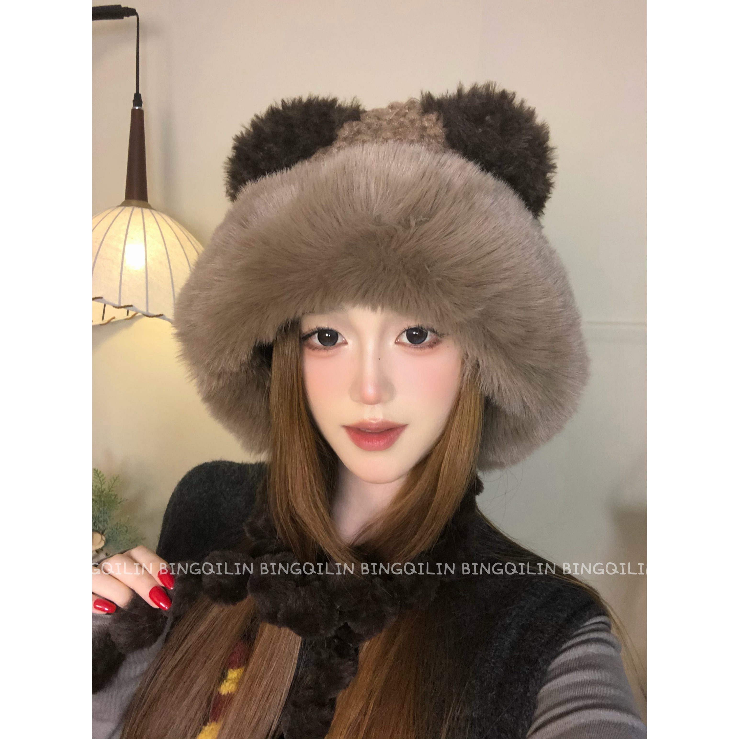 韩版可爱毛绒加厚护耳帽女冬季保暖百搭显脸小帽子骑车秋冬针织帽