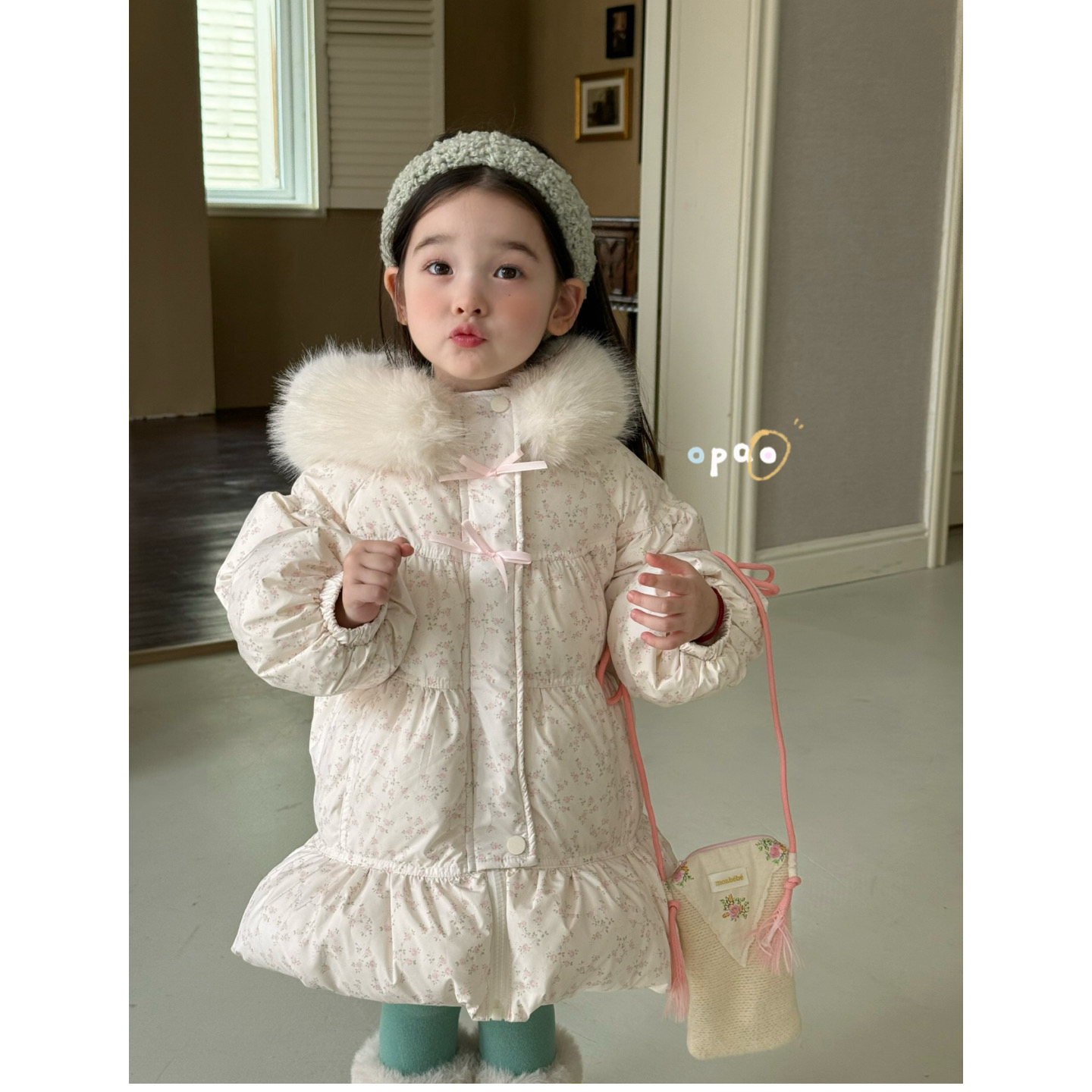 opao•正品冬新款韩版可爱小碎花公主风女宝汉服儿童羽·绒服8006