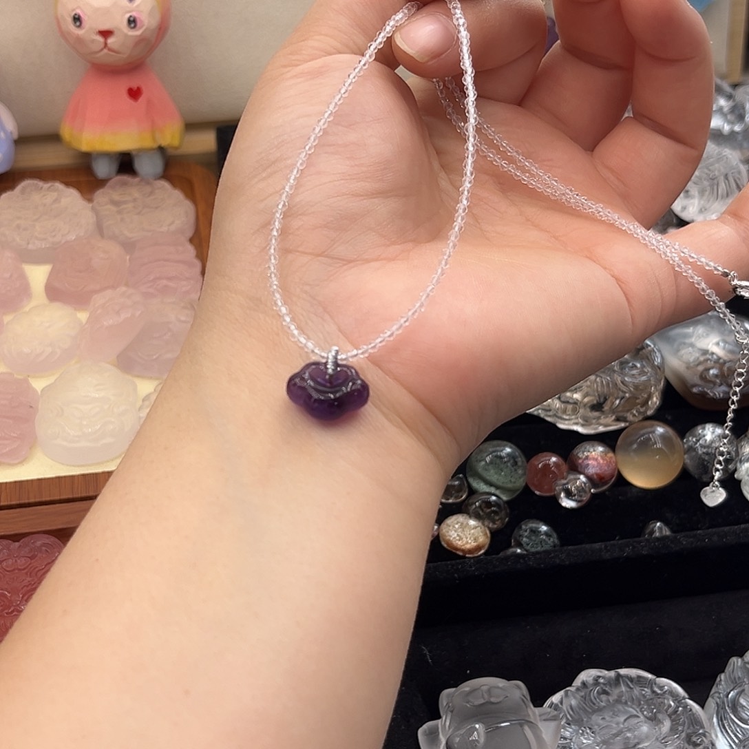 颈饰银S925镶嵌水晶紫水祥云锁23