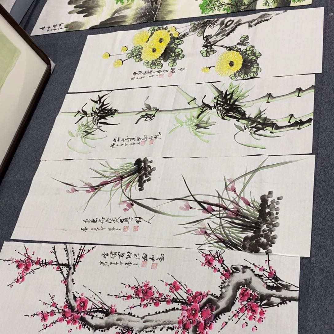国画100✖️35梅兰竹菊四条屏