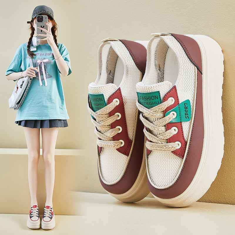 2025夏季小白鞋新款韩版ins女学生厚底增高网面透气休闲鞋KT275-1