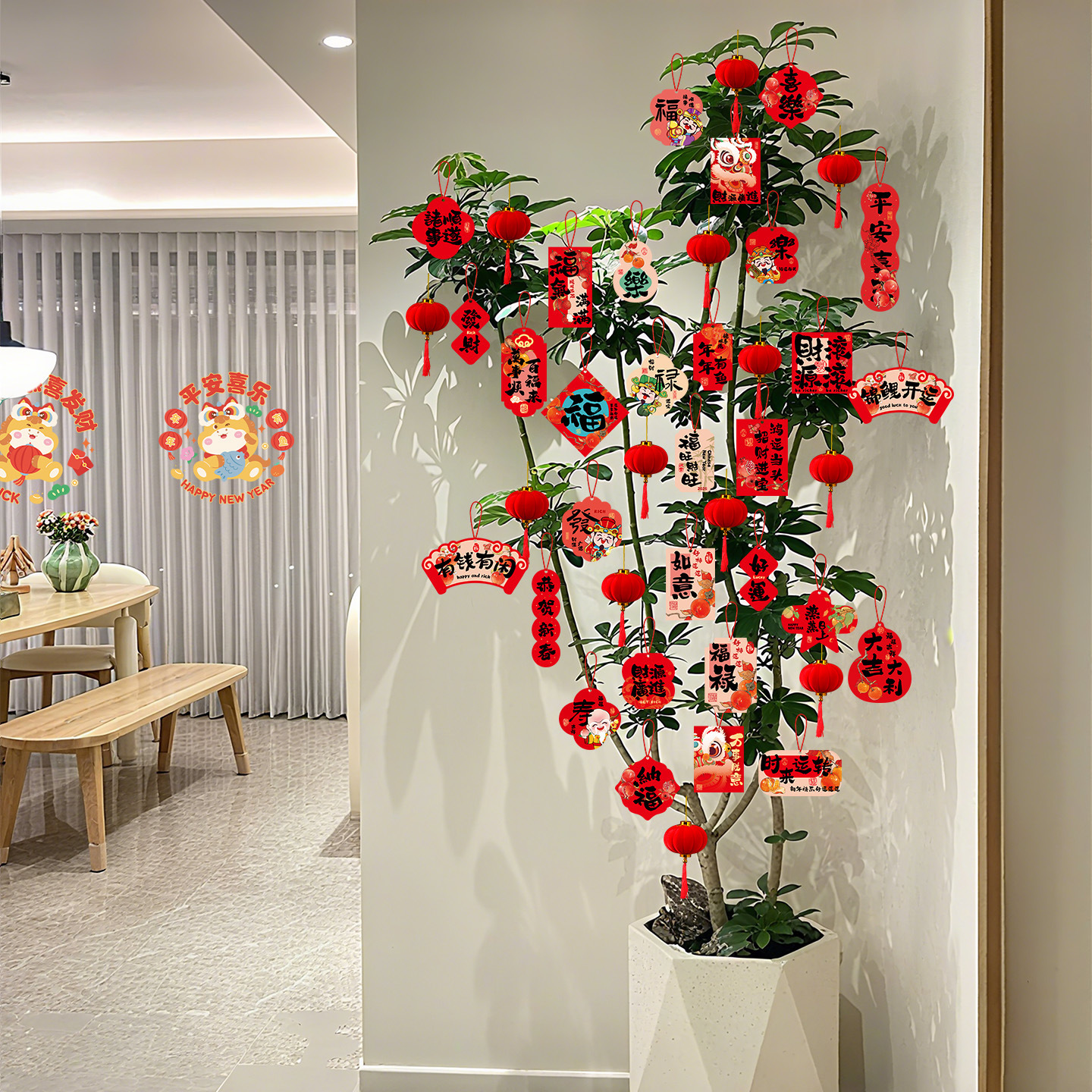 新年装饰品马年福字挂件春节客厅盆栽绿植小挂饰过年氛围布置家里