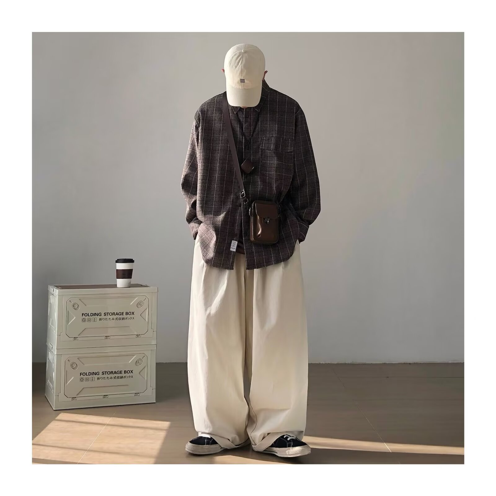 日系弯刀设计休闲裤男女松紧腰百搭春秋季新款显瘦垂感阔腿长裤潮