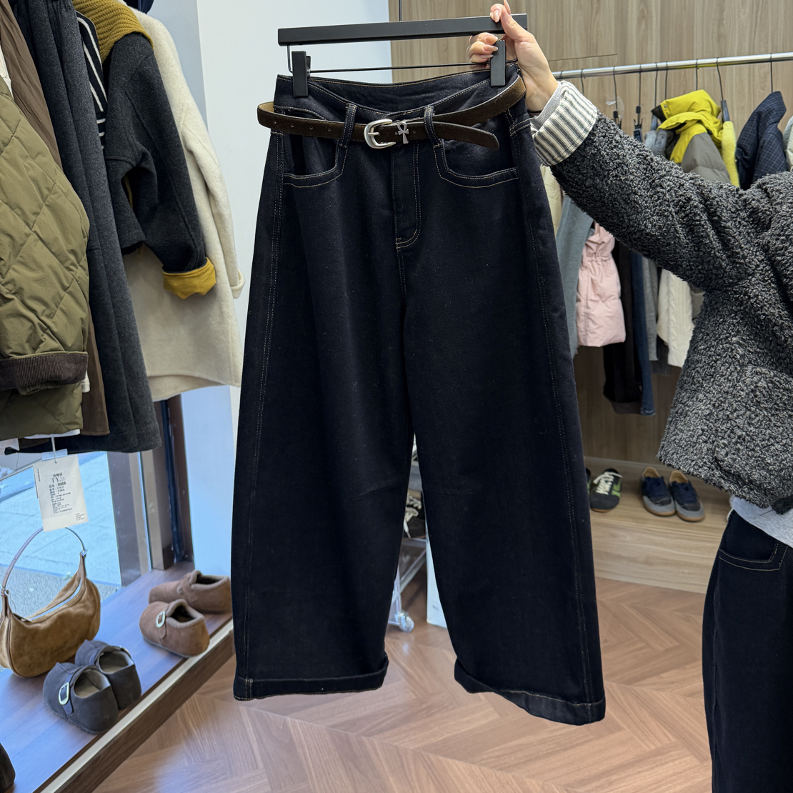 新款百搭时尚简约气质加厚加绒九分牛仔裤