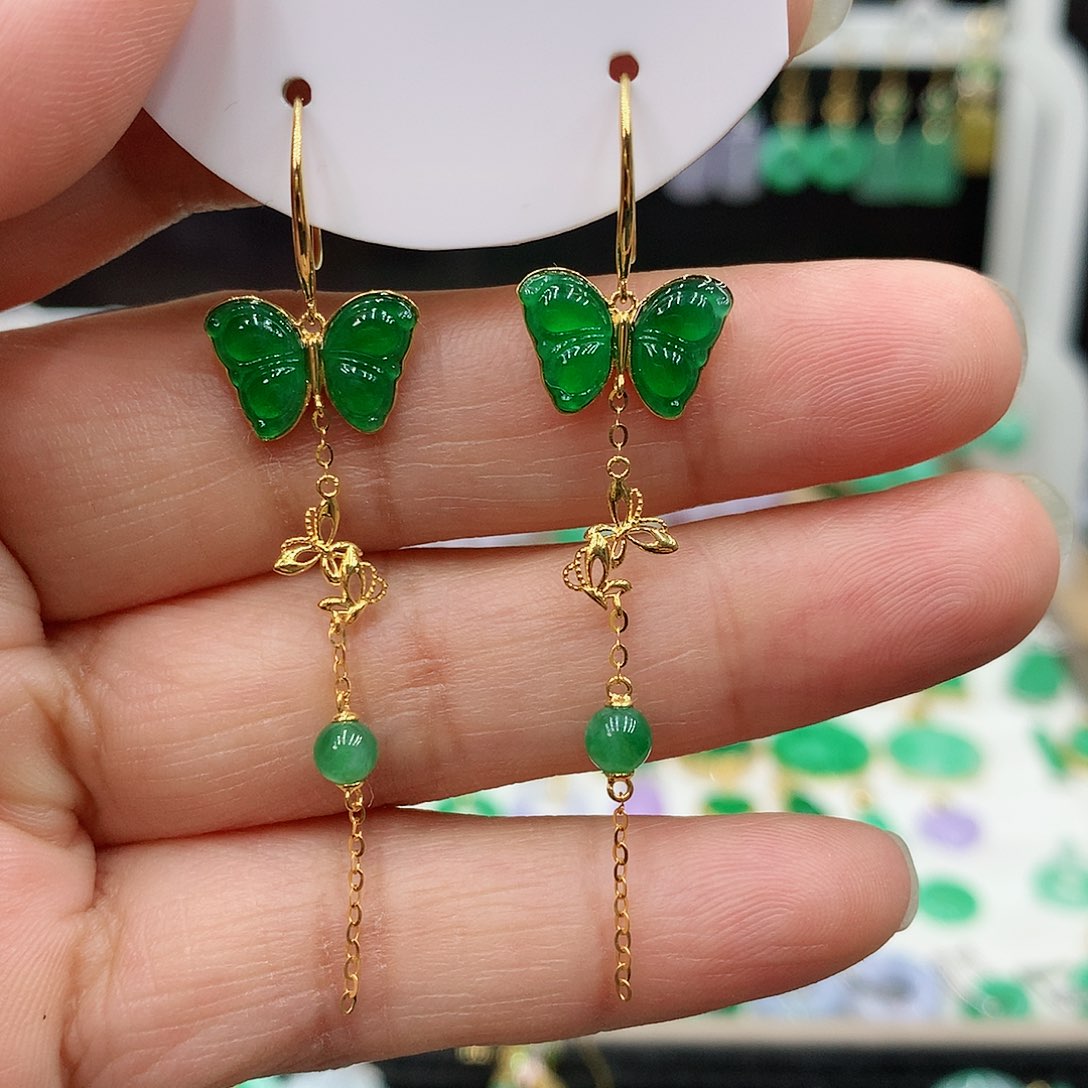 翡翠耳饰18K金镶嵌的