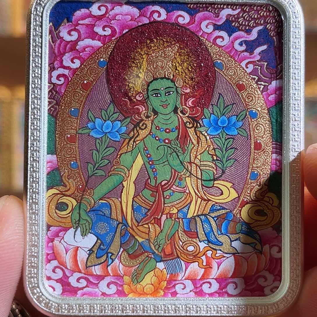 吊坠青海热贡纯手绘绿度母