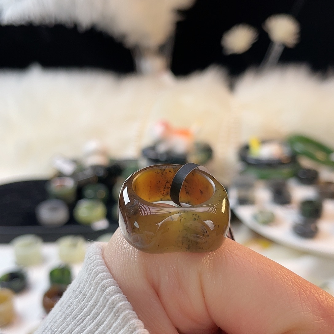 和田玉未镶嵌戒指k6糖青花猫耳18.1mm