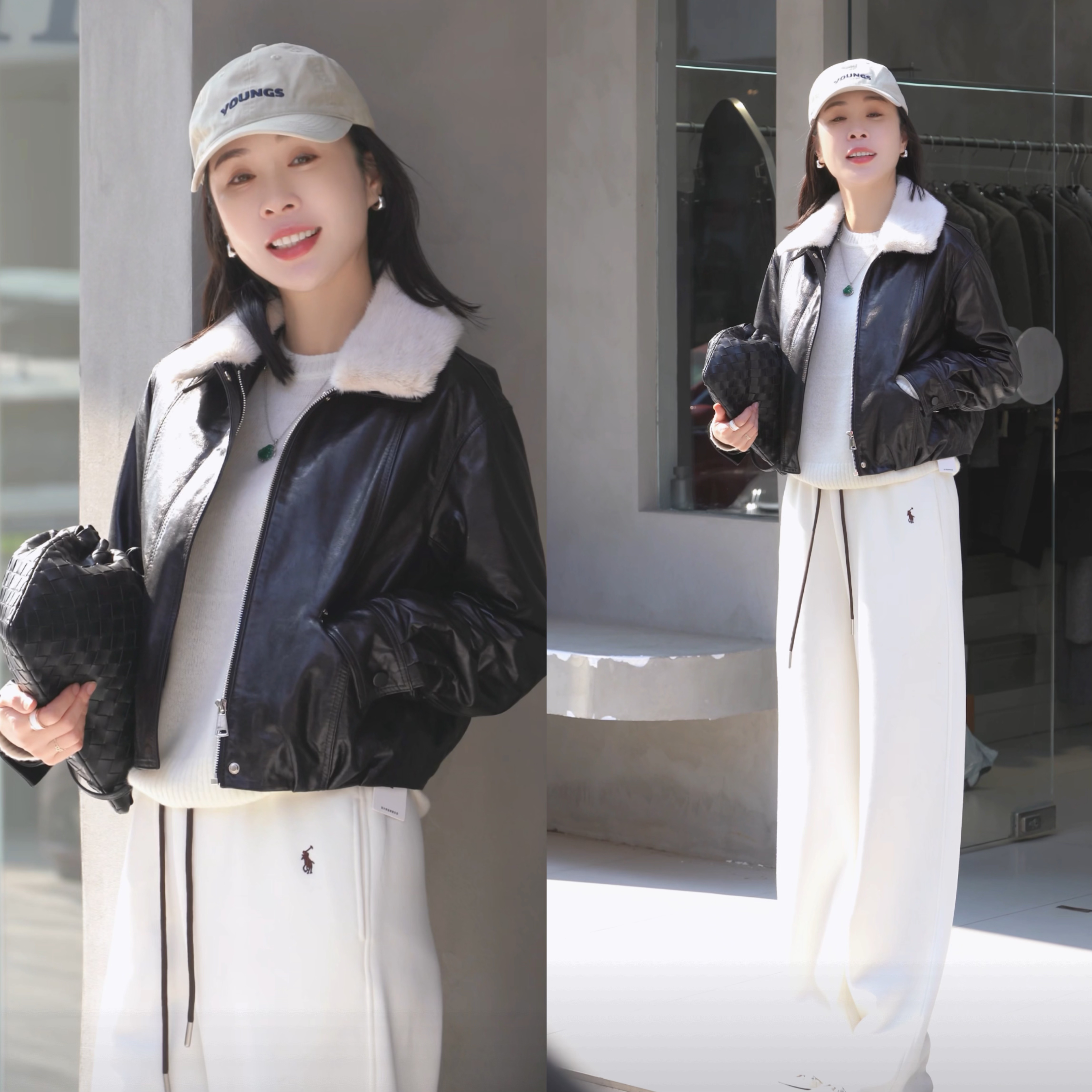 （小雨推荐2539）冬季短款皮毛一体油蜡绵羊皮夹克鹅绒羽绒服外套