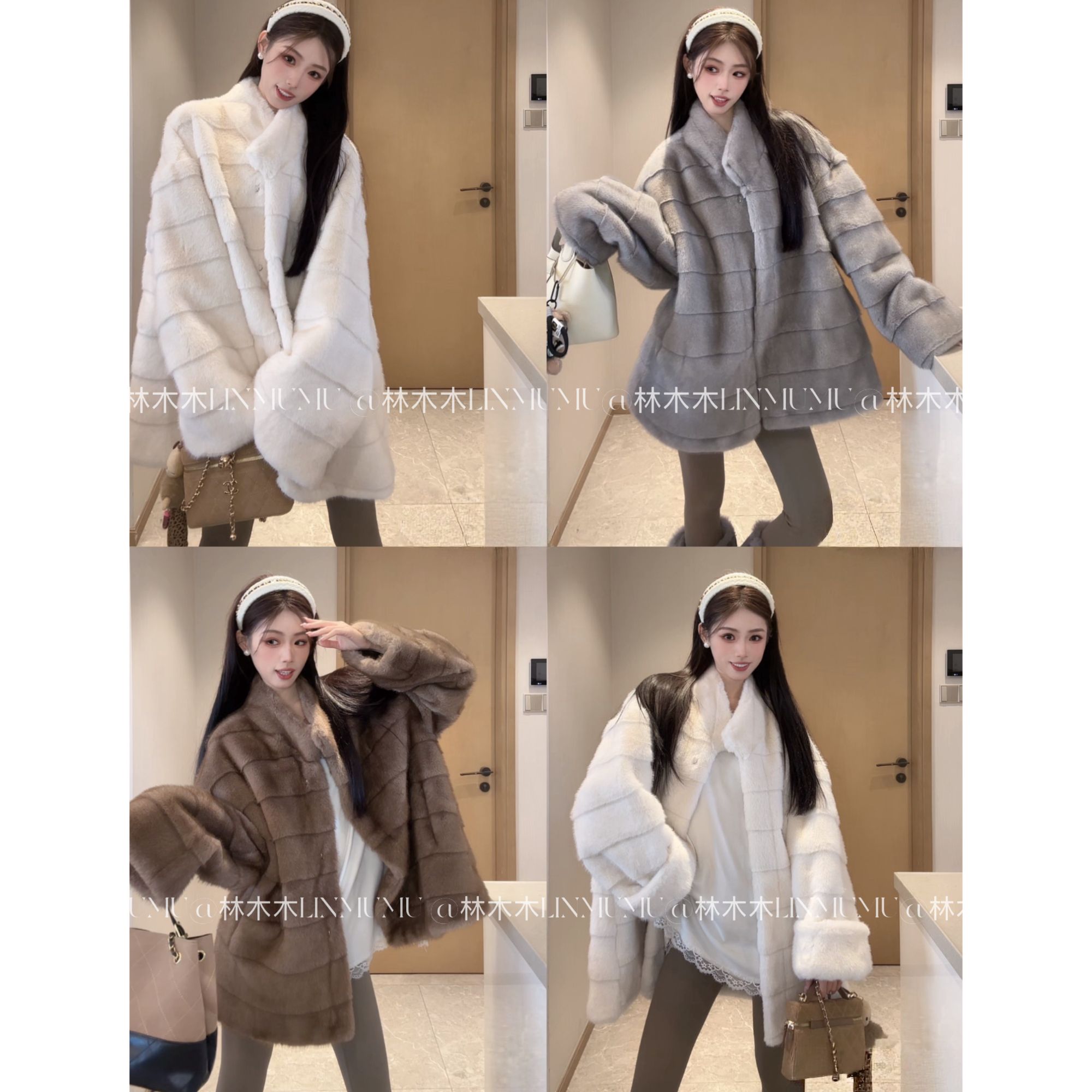 《鎏金世家》冬季中长款立领毛毛外套仿貂毛环保皮毛一体皮草外套冬