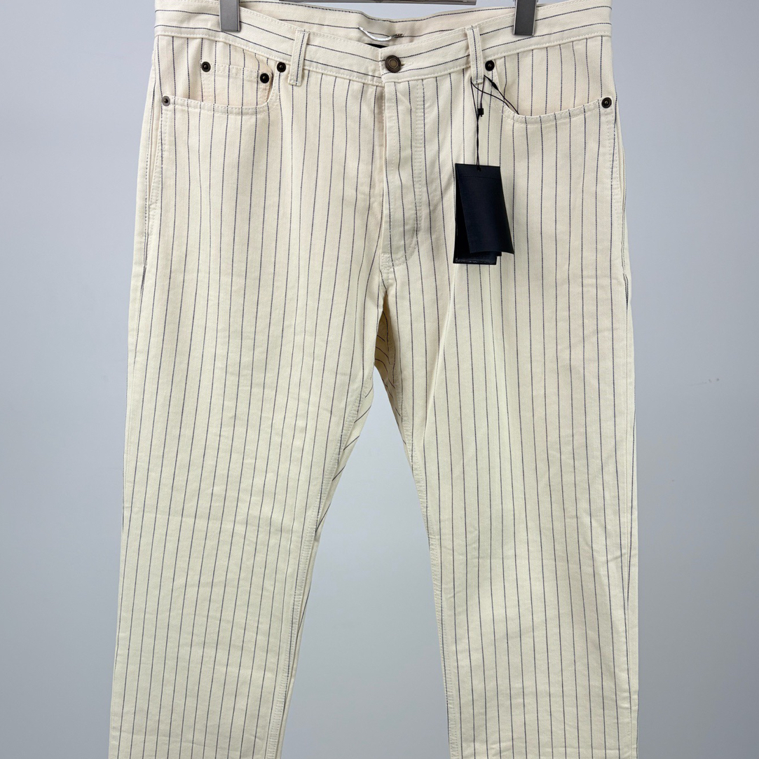 未使用 YSL/圣罗兰 SLP米白色条纹休闲裤34码14876