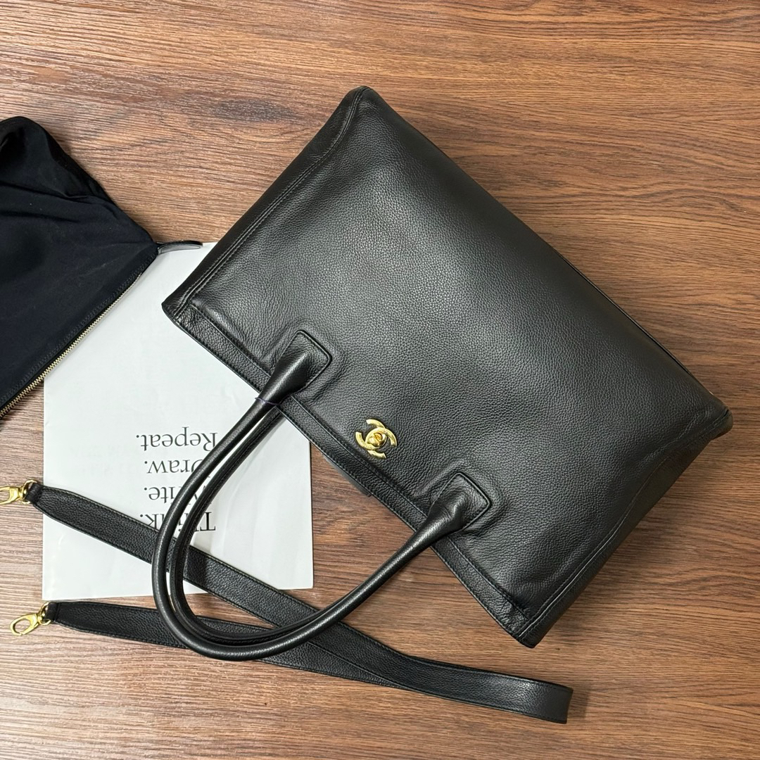 95新 Chanel/香奈儿 Chanel 黑金 荔枝牛 cerf中号/665756332