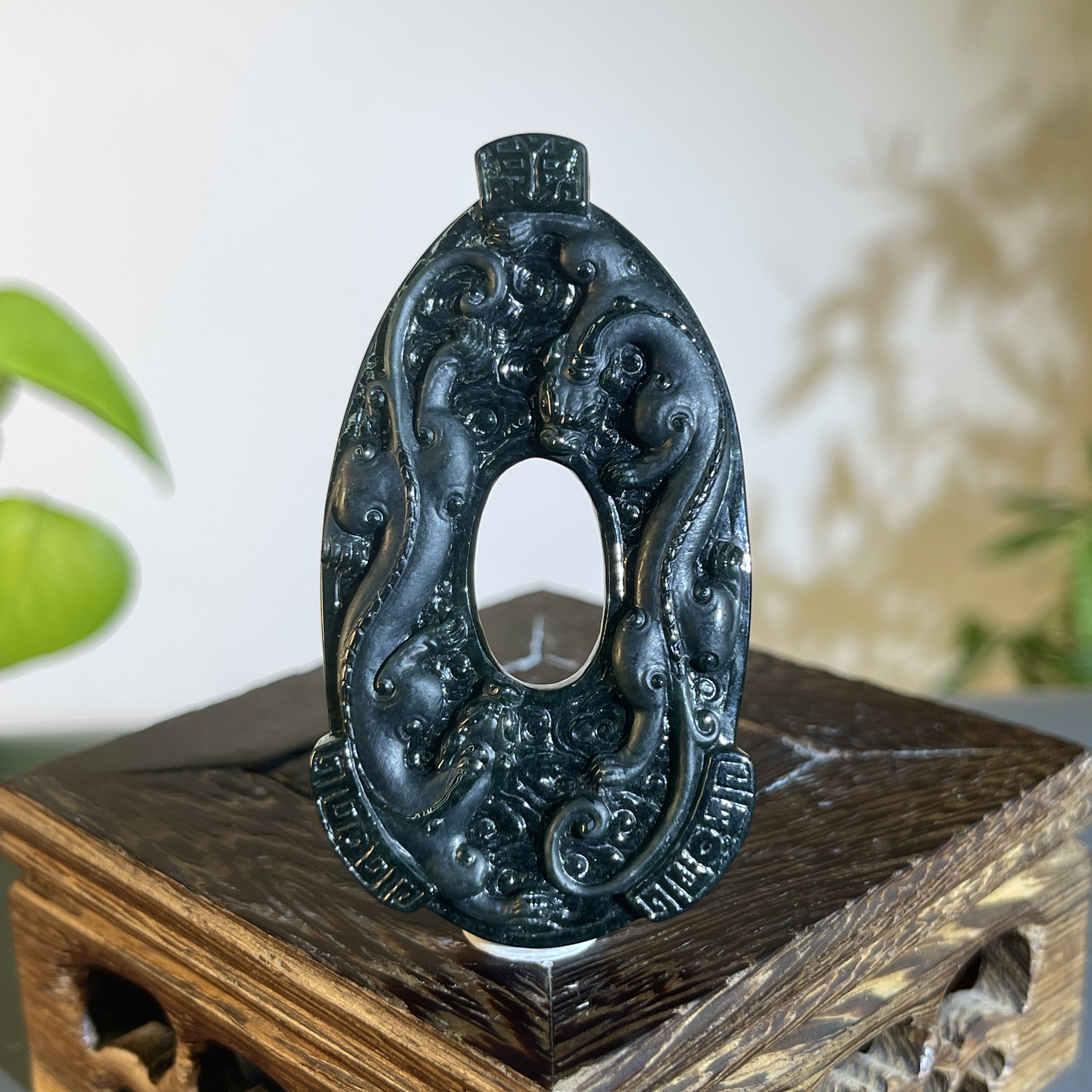 JTA20-172 天然黑色A货翡翠 黑-仿古龙牌