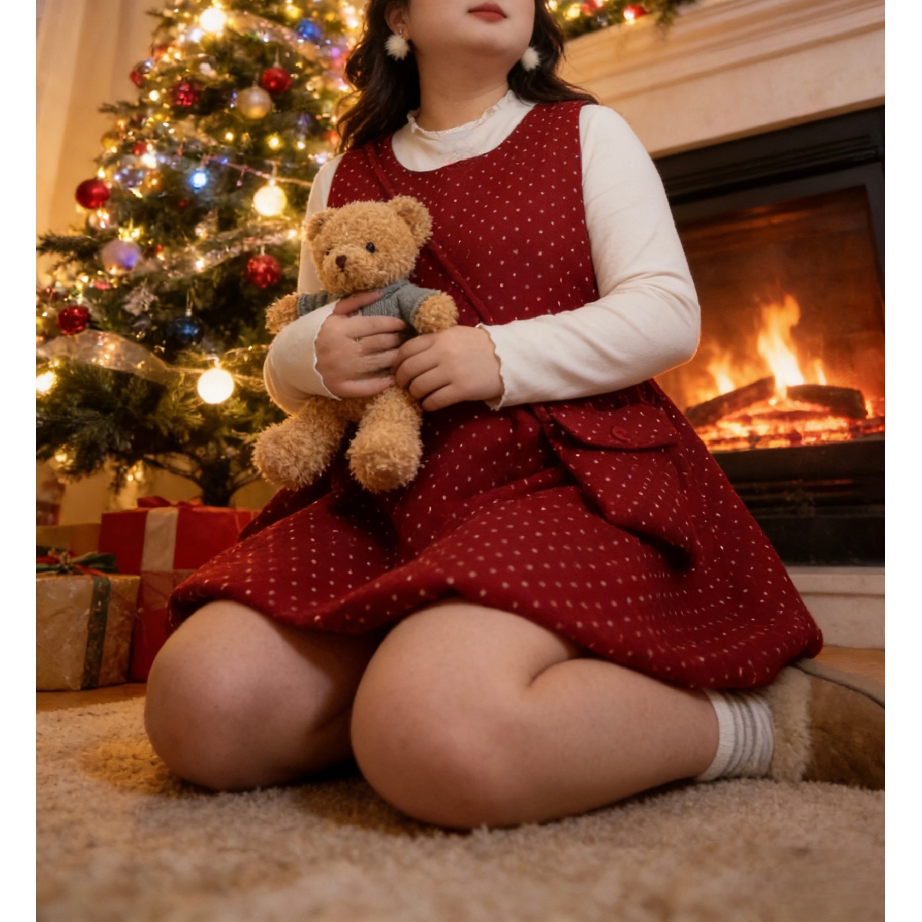 胖鑫家新年高级气质背心花苞毛呢裙+软糯打底+配饰包三件套26200