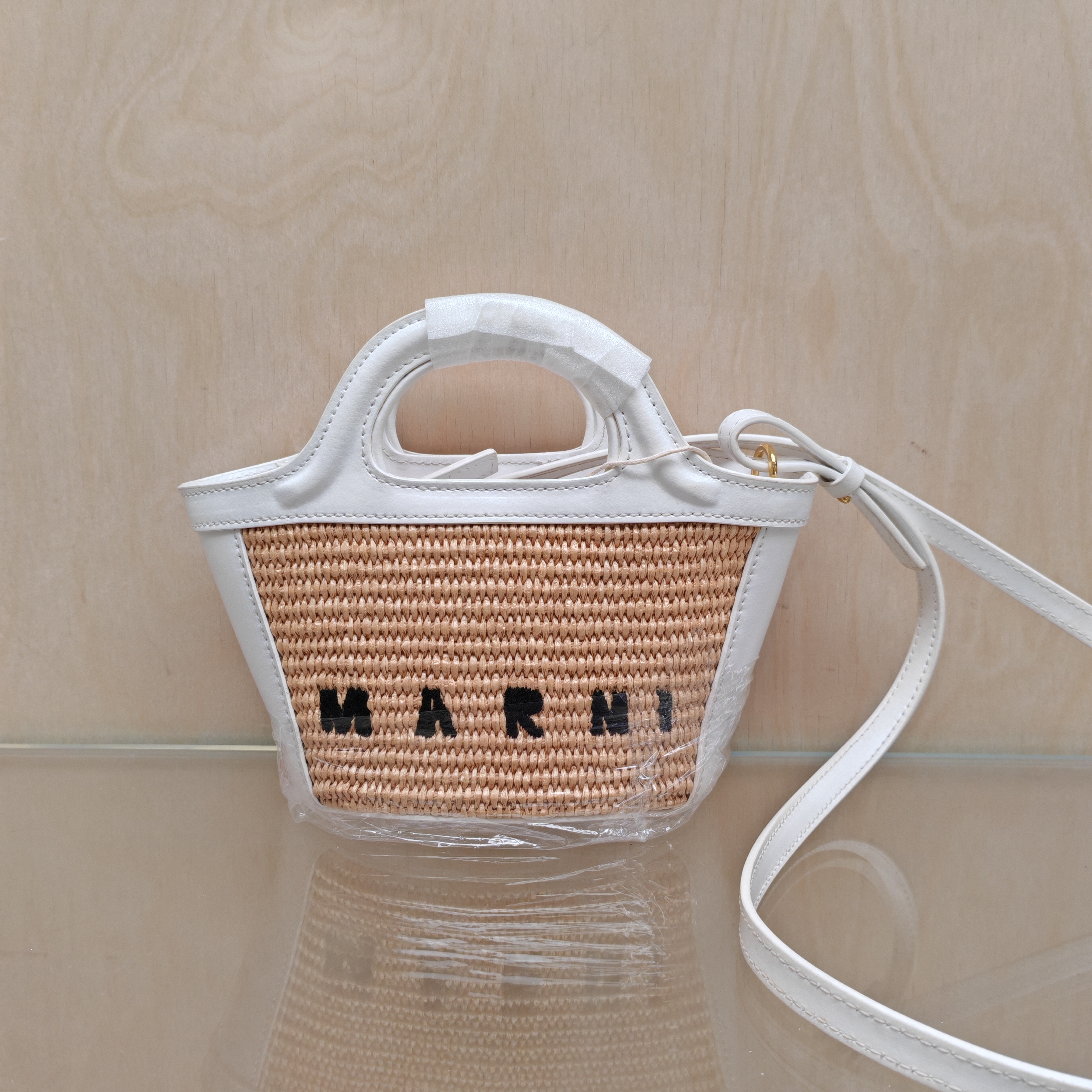 99新 MARNI 玛尼白色编织迷你托特包tropicaliamini斜挎包