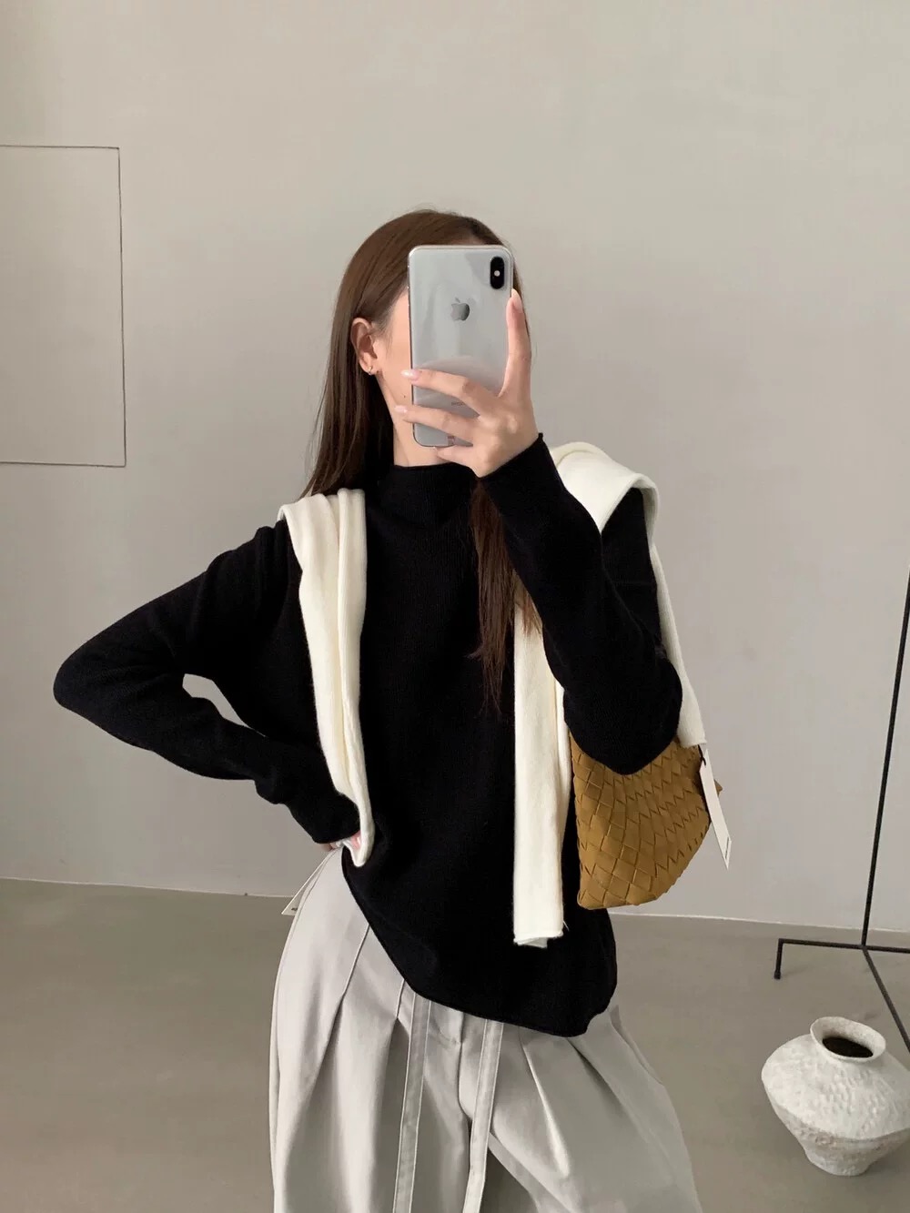 韩系秋冬简约百搭半高领内搭外穿针织衫女宽松显瘦毛衣打底衫