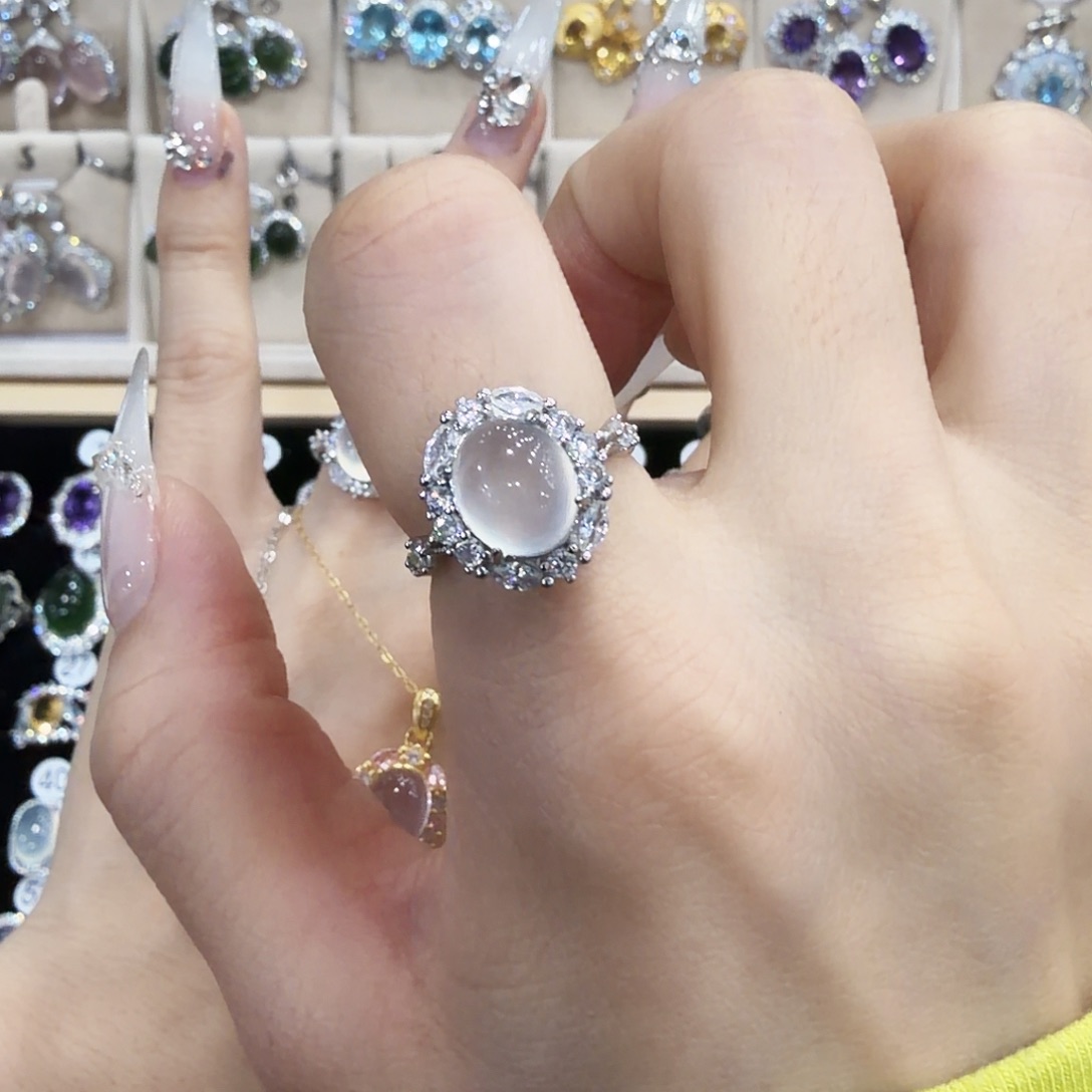 岫玉银S925镶嵌戒指