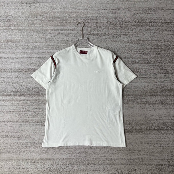 99新 GUCCI/古驰 刺绣logo织带拼接圆领短袖/M码#5762