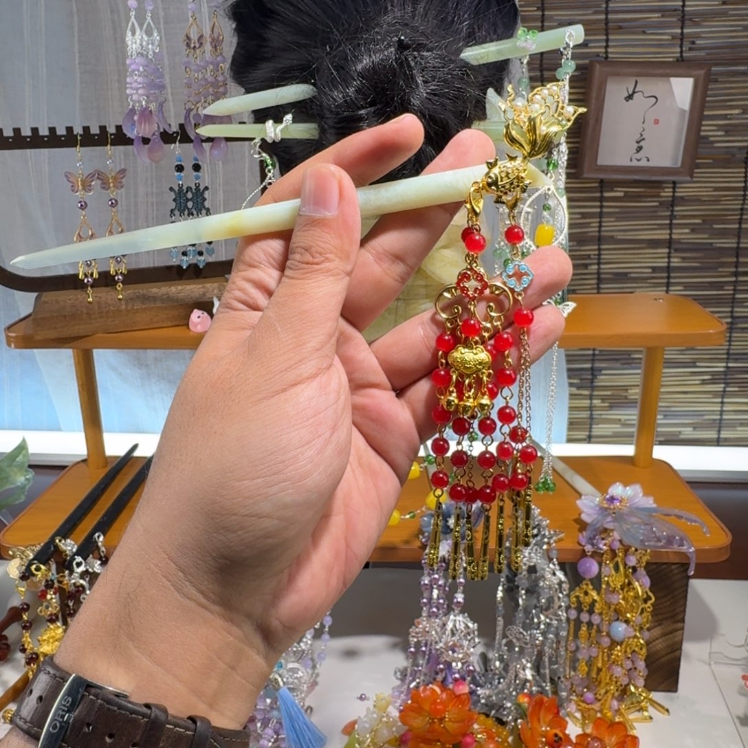 蛇纹石玉合金发饰