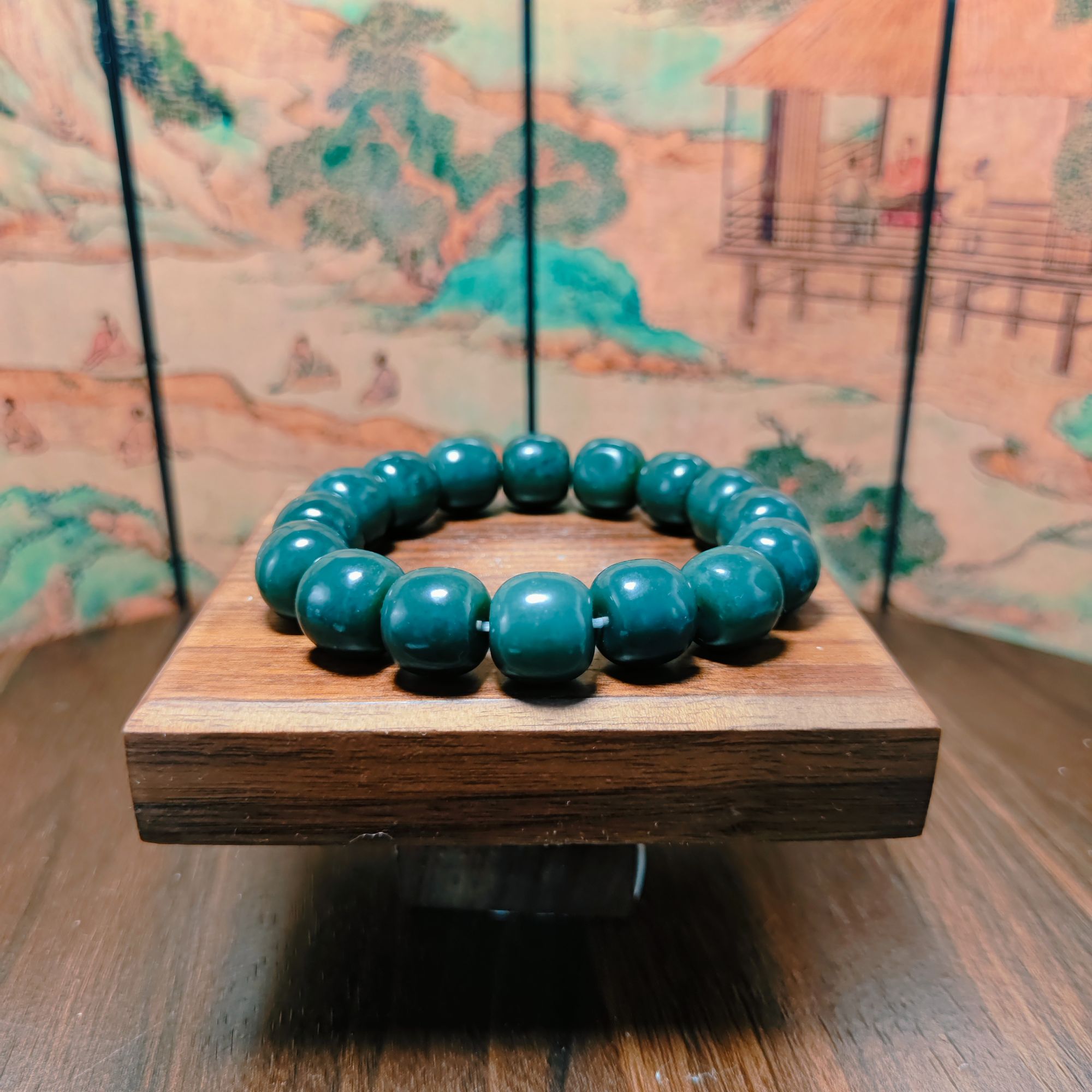 Q和田玉桶珠手串（卡14）0591