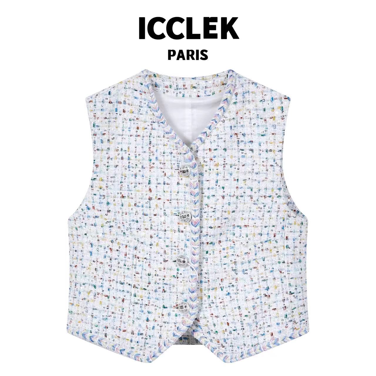 XY 针织粗花呢马甲上衣 百搭 打底 无袖 修身 显瘦 -2500